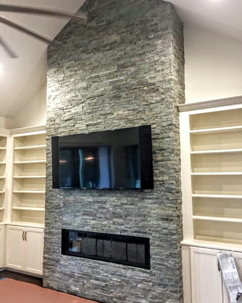 Green Quartzite Stacked Stone fireplace