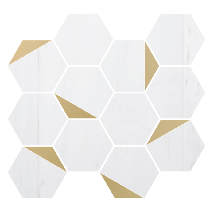 Retro Dolomite Marble 3" Hexagon w/Brass Polished
