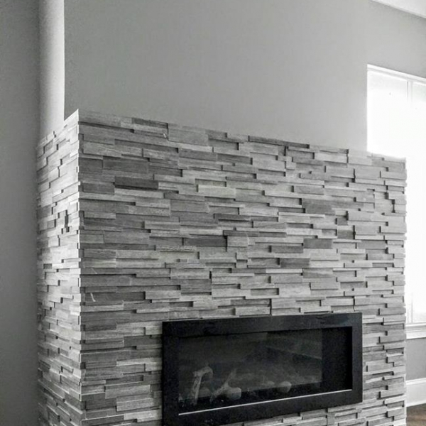 Wooden White/Athens Grey Marble Stacked Stone, honed finish