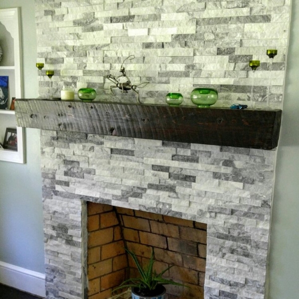 White and Gray Stacked Stone Fire Place
