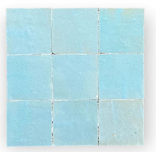 4x4" Azure-Blue Zellige Hand Made Tile
